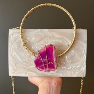 Chic Cream and Pink Clutch with Gold Accents